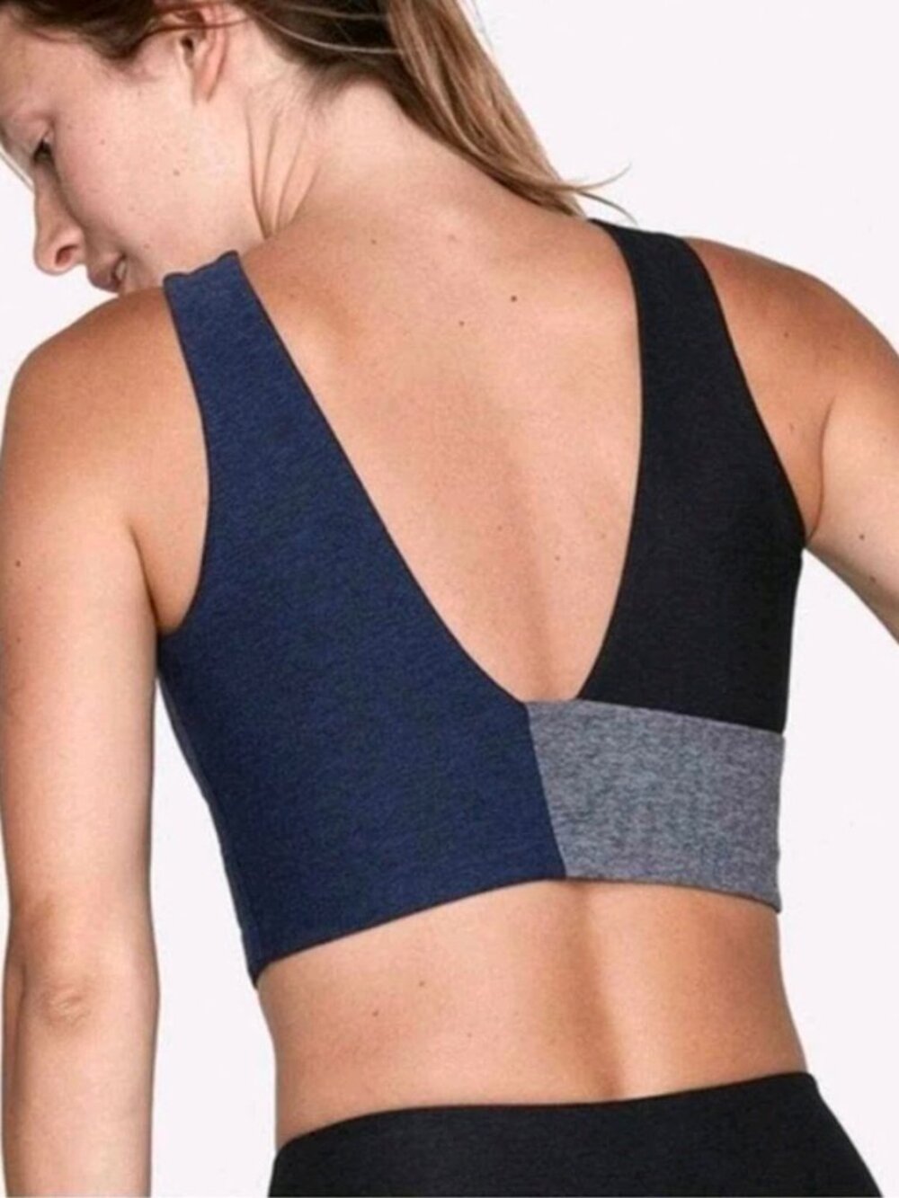 Outdoor Voices Colorblock High Neck Sports Bra Heathered Blue Low Back Top Small
